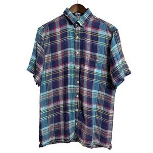 Peter Millar shirt men’s medium‎ beachy coastal short sleeve preppy plaid linen